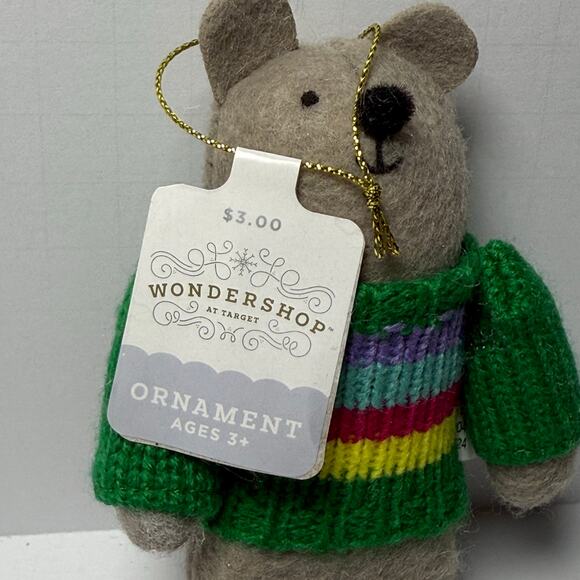 Wondershop Bear Ornament 2024 Felt Animal w/ Green Knit Sweater – New with Tags - Picture 5 of 7